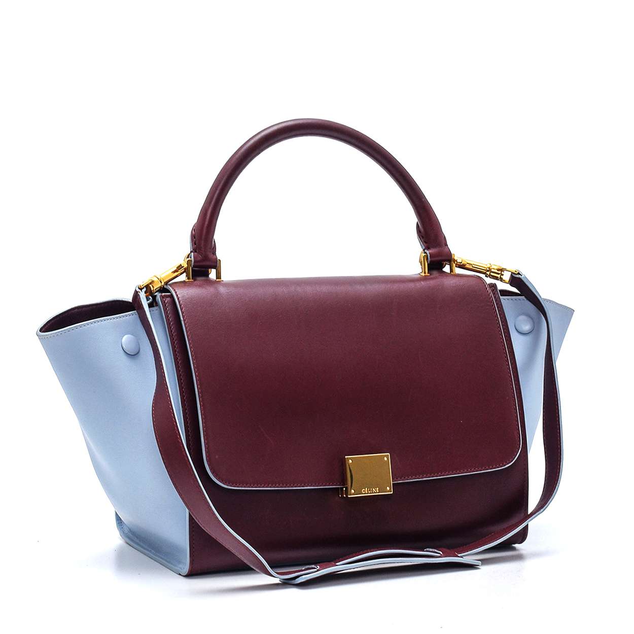 Celine - Baby Blue and Bordeaux Leather Small Trapeze Bag